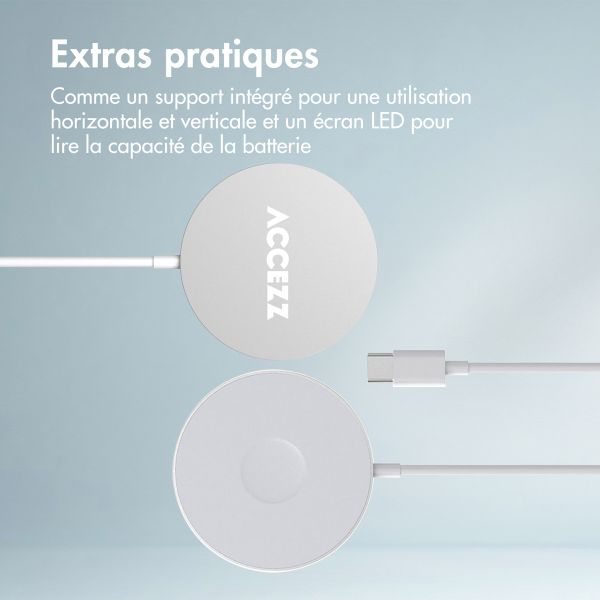 Accezz Chargeur sans fil USB-C | Chargeur sans fil MagSafe et Qi2 - 1 mètre - Blanc