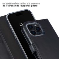 Selencia Étui de téléphone portefeuille en cuir véritable iPhone 16 Pro - Noir