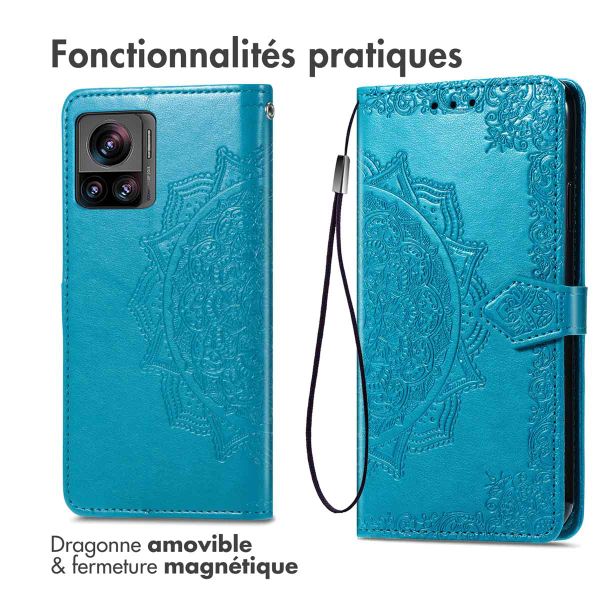 imoshion Etui de téléphone portefeuille Mandala Motorola Edge 30 Ultra - Turquoise