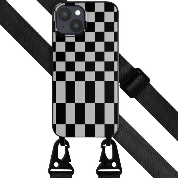 Selencia ﻿Coque design en silicone avec cordon amovible iPhone 15 - Irregular Check Black