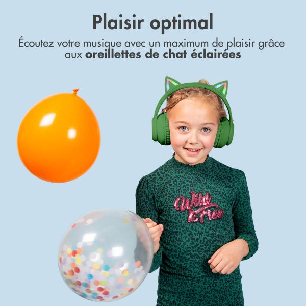 imoshion Casque sans fil pour enfants LED Light Cat Ear - Avec câble AUX - Vert