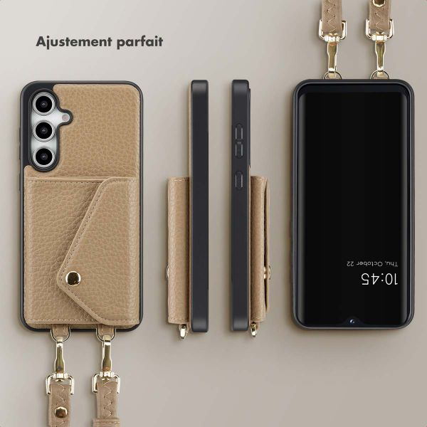 Selencia Coque à cordon avec porte-cartes enveloppe Sera Samsung Galaxy S24 FE - Beige