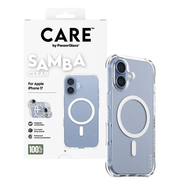 CARE by PanzerGlass Étui tendance Samba avec MagSafe Apple iPhone 17 - Clear / White
