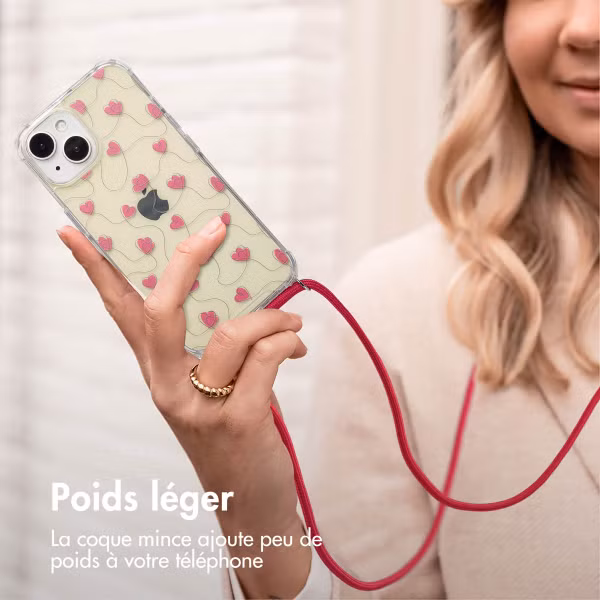 imoshion Coque Design avec cordon Apple iPhone 15 - Dusty Rose Connected Hearts