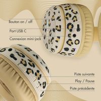 imoshion Édition Spéciale - Casque sans fil pour enfants avec imprimé léopard LED Light - Limiteur de décibels - Avec câble AUX - Léopard