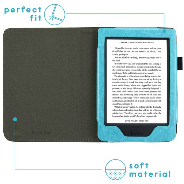 imoshion Étui de liseuse portefeuille en cuir végan Kobo Nia - Bleu clair