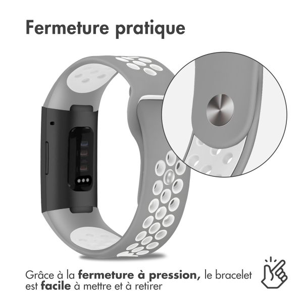 imoshion Bracelet sportif en silicone Fitbit Charge 3 / 4 - Gris / Blanc