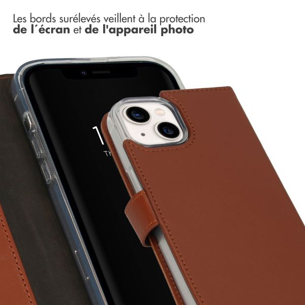 Selencia Étui de téléphone portefeuille en cuir véritable iPhone 14 - Brun clair