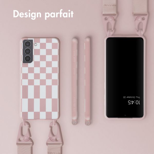 Selencia Coque design en silicone avec cordon amovible Samsung Galaxy S21 - Irregular Check Sand Pink