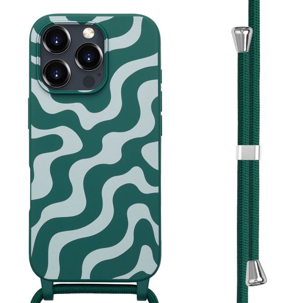 imoshion Coque design en silicone avec cordon iPhone 16 Pro Max - Petrol Green Groovy