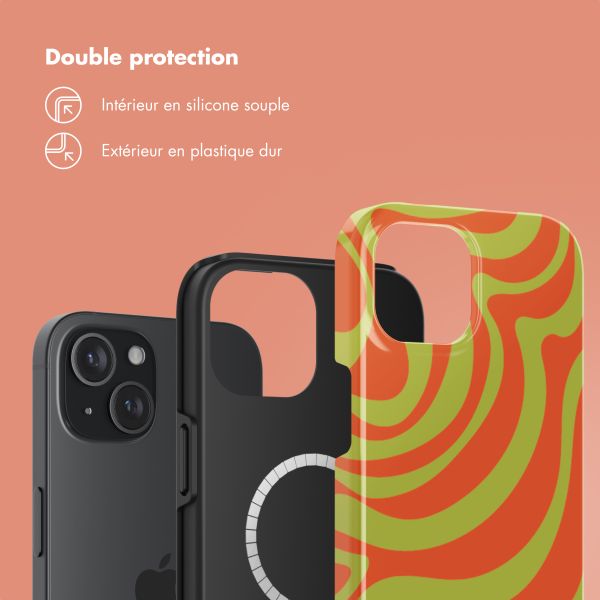 Selencia Coque arrière Vivid Tough avec MagSafe iPhone 15 - Wavy Swirl Orange Fern