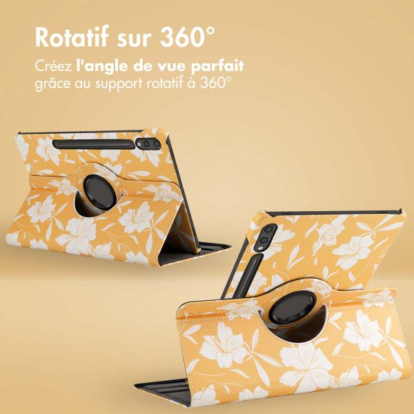 imoshion Coque tablette Design rotatif à 360° Samsung Galaxy Tab S10 Plus / Tab S9 FE Plus / Tab S9 Plus - Yellow Flowers