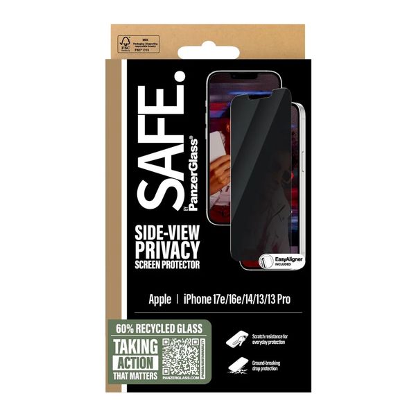 SAFE by PanzerGlass Protection d'écran Privacy Ultra-Wide Fit avec applicateur Apple iPhone 17e / 16e