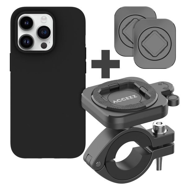 Accezz EasyLock Support de téléphone pour vélo - Avec coque iPhone 14 Pro - Aluminium - Rotation à 360 degrés - Noir