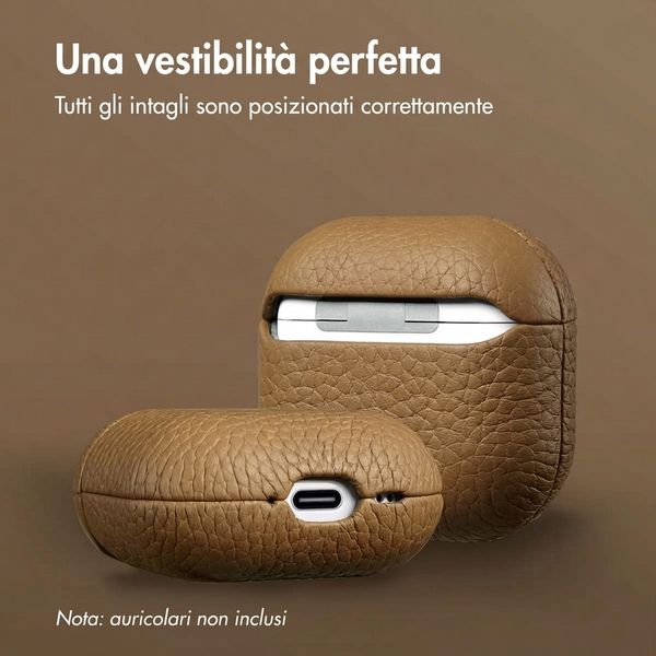 Accezz Coque en cuir véritable  Apple Airpods 4 - Taupe
