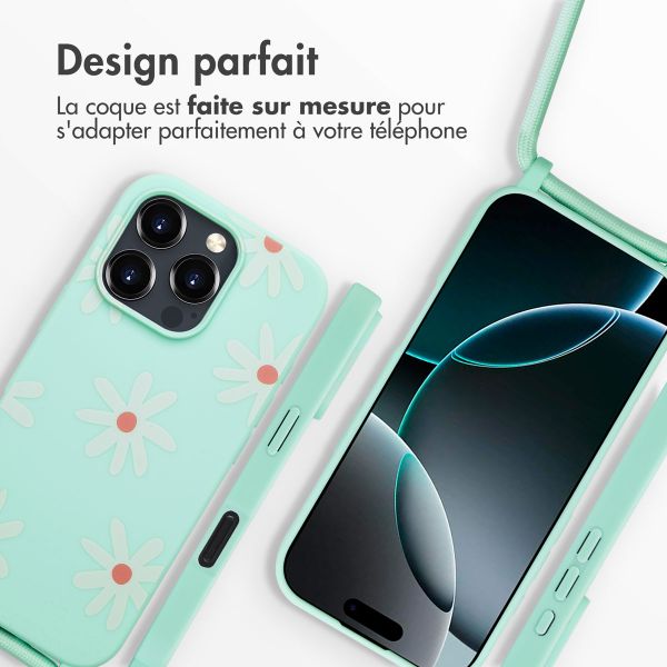 imoshion Coque design en silicone avec cordon Apple iPhone 16 Pro Max - Green Flower Distance
