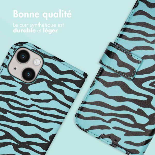 imoshion Étui de télephone portefeuille Design Apple iPhone 14 - Black Blue Stripes