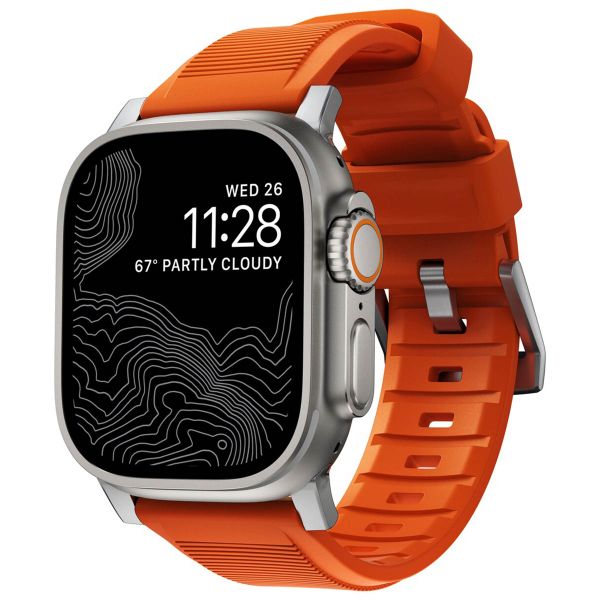 Nomad Bracelet robuste FKM Apple Watch Series 1 á 10 / SE / Ultra (2) (44/45/46/49 mm) - Argent/Orange