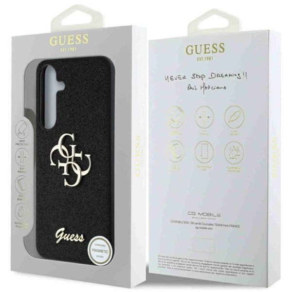 Guess Coque 4G Metal Logo Glitter Samsung Galaxy S25 Plus - Noir