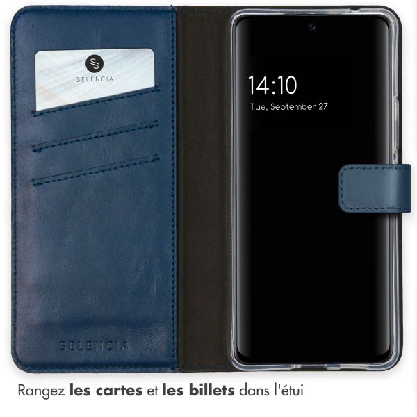 Selencia Étui portefeuille en cuir véritable Samsung Galaxy A53 - Bleu