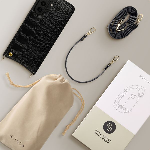 Selencia Coque de télephone Nova Croco avec cordon et porte-cartes Samsung Galaxy A57 (5G) - Noir