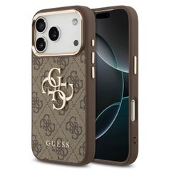 Guess Coque 4G Metal Logo Backcover Apple iPhone 17 Pro - Gold Edge - Brown