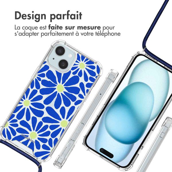 imoshion Coque Design avec cordon Apple iPhone 15 - Cobalt Blue Flowers Connect