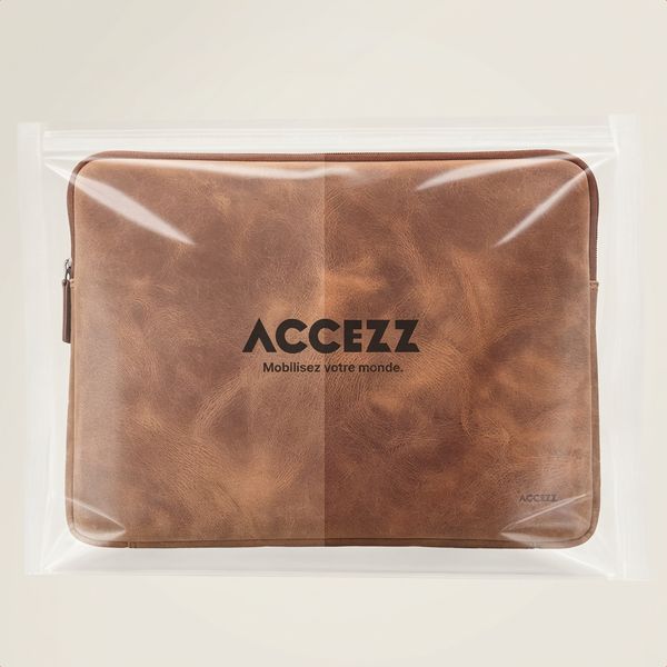 Accezz Pochette ordinateur Leather avec fermeture éclair 13-14 pouces - Cognac