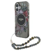 Guess MagSafe IML Flowers Case avec beads strap Apple iPhone 16 - Noir