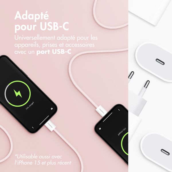 imoshion Câble USB-C vers USB-C - Tressé - 2 mètres - Rose