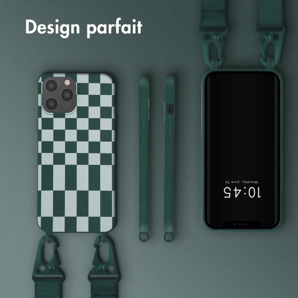 Selencia ﻿Coque design en silicone avec cordon amovible iPhone 12 Pro Max - Irregular Check Green