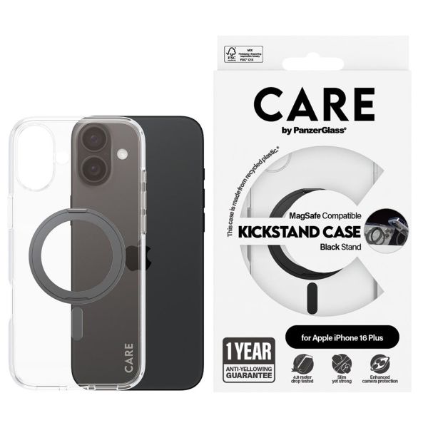 CARE by PanzerGlass Coque Kickstand MagSafe iPhone 16 Plus - Noir