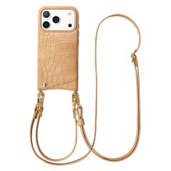 Selencia Coque de télephone Nova Croco avec cordon et porte-cartes Apple iPhone 17 Pro - Toasted Almond