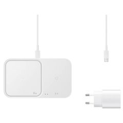 Samsung ﻿Wireless Charger Duo - Chargeur sans fil - Avec adaptateur et câble de charge - 15 Watt - Blanc