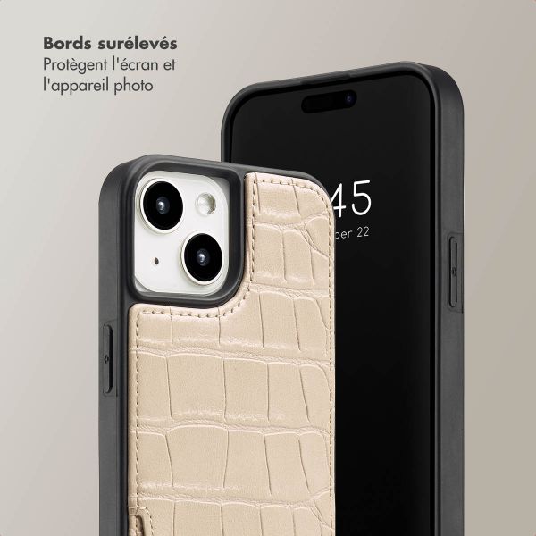 Selencia Coque Croco avec cordon et porte-cartes Nova iPhone 15 - Beige