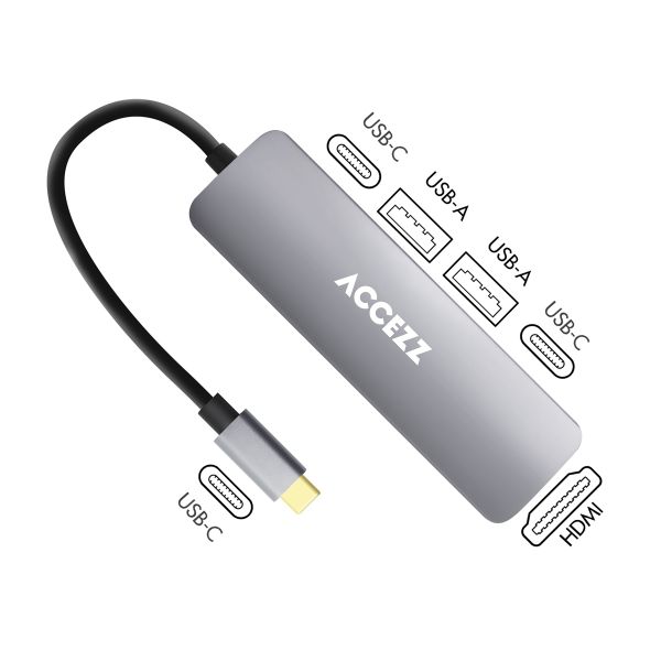 Accezz Hub USB-C 5-en-1 - 4K 30Hz Ultra HD - Charge de 100 watts - Station d'accueil