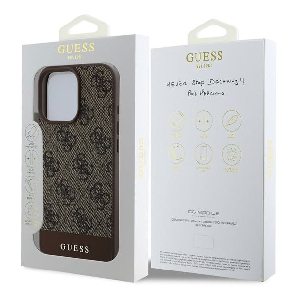 Guess Coque arrière Bottom Stripe 4G Apple iPhone 16 Pro - Marron