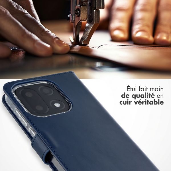 Selencia Étui portefeuille en cuir véritable OnePlus 15 - Bleu foncé