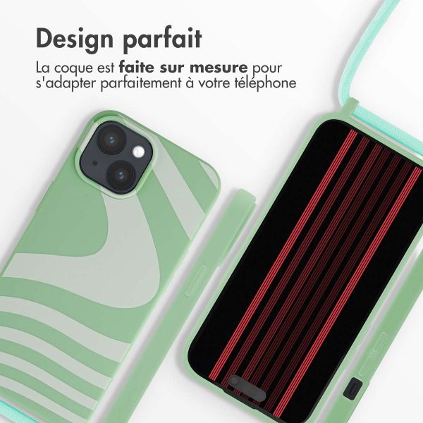 imoshion Coque design en silicone avec cordon iPhone 15 - Retro Green