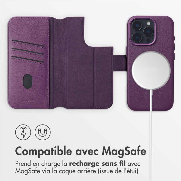 Accezz Étui de télephone portefeuille en cuir 2-en-1 avec MagSafe Apple iPhone 16 Pro - Heath Purple