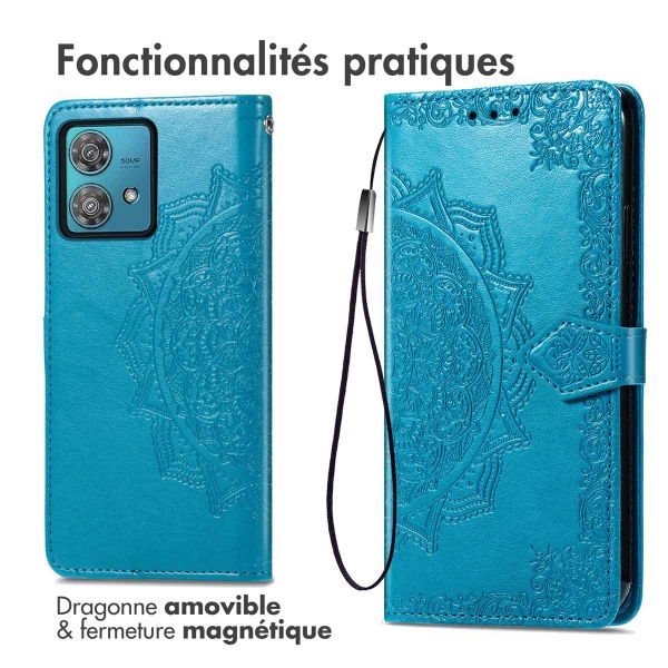 imoshion Etui de téléphone portefeuille Mandala Motorola Edge 40 Neo - Turquoise