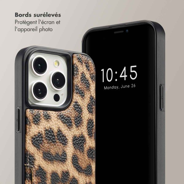 Selencia Coque arrière avec cordon et porte-cartes Nova iPhone 15 Pro - Leopard