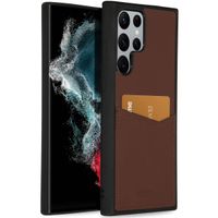 Accezz Coque en cuir de qualité supérieure avec fentes pour cartes Samsung Galaxy S22 Ultra - Marron