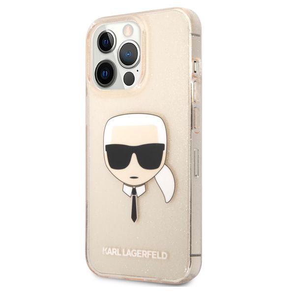 Karl Lagerfeld Coque arrière Karl's Head Silicone Glitter iPhone 13 Pro - Transparent Dorée