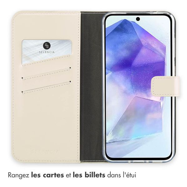 Selencia Étui portefeuille en cuir véritable Samsung Galaxy A36 - Greige