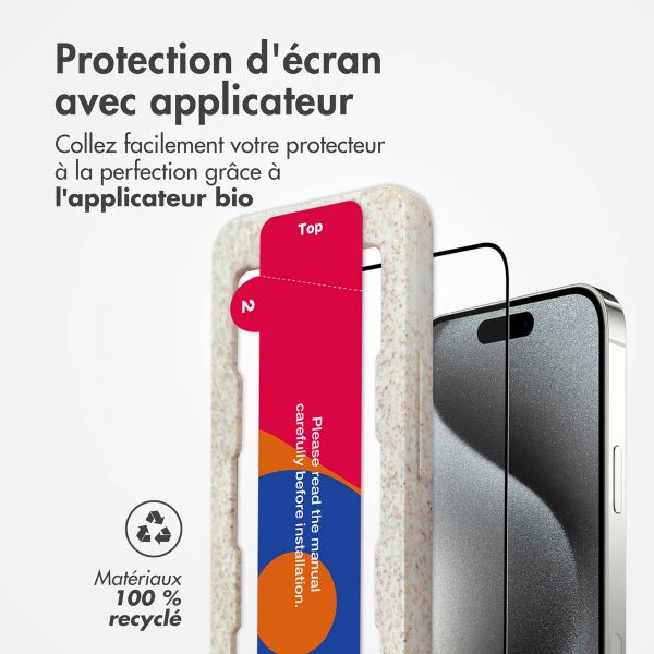 Accezz Protecteur d'écran intégral triple résistance avec applicateur iPhone 15 Pro Max - Transparent