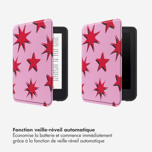 Selencia Étui de liseuse portefeuille Vivid Kobo Clara Colour / Clara BW - Stars Rubine Red Light Pink
