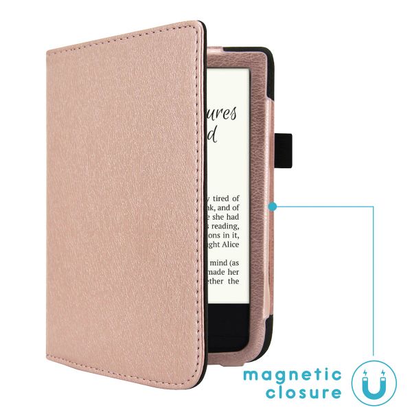 imoshion Étui de liseuse portefeuille en cuir végan Pocketbook Touch Lux 5 / HD 3 / Basic Lux 4 / Vivlio Lux 5 - Rose Doré