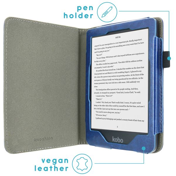 imoshion Étui de liseuse portefeuille en cuir végan Kobo Clara HD - Bleu foncé