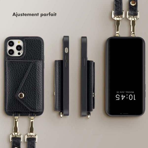 Selencia Coque à cordon avec porte-cartes enveloppe Sera iPhone 12 (Pro) - Noir